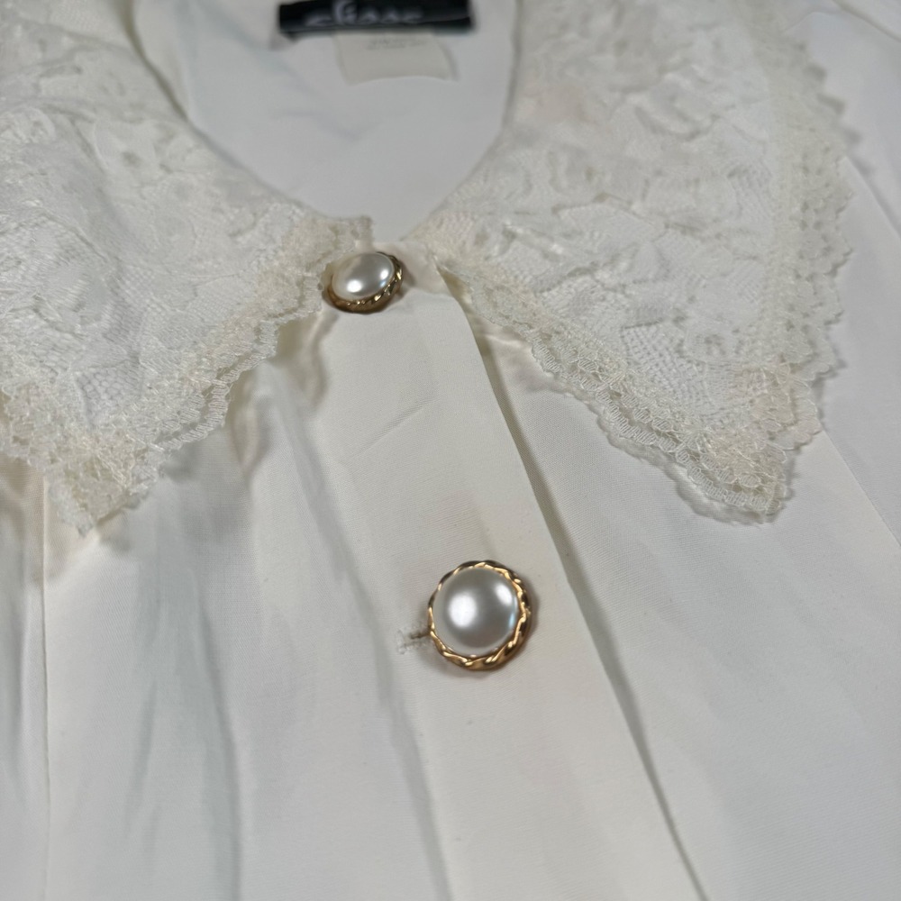 Vintage Elisse Jr Off White Lace Collar Button Front Mini Dress Size 11/12 USA - Picture 5 of 12